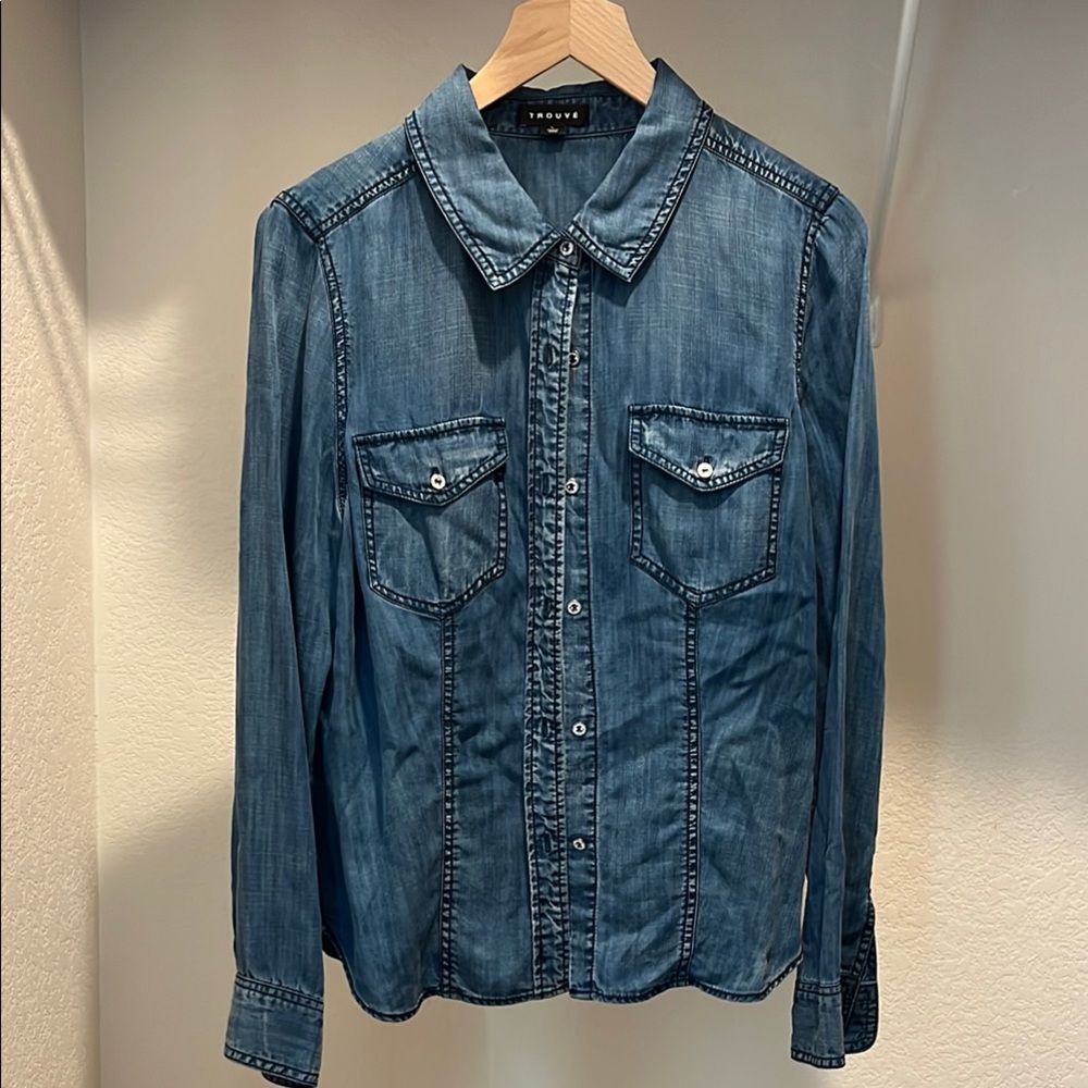 Trouve Blue Button Down Shirt